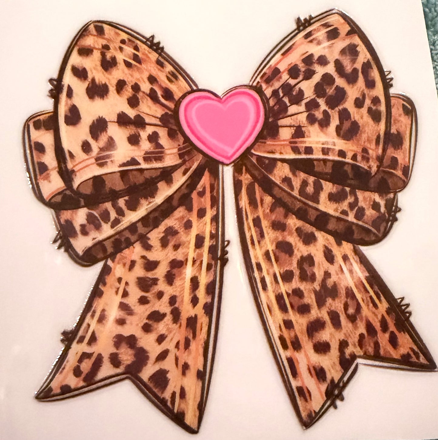 Leopard bow pink heart decal