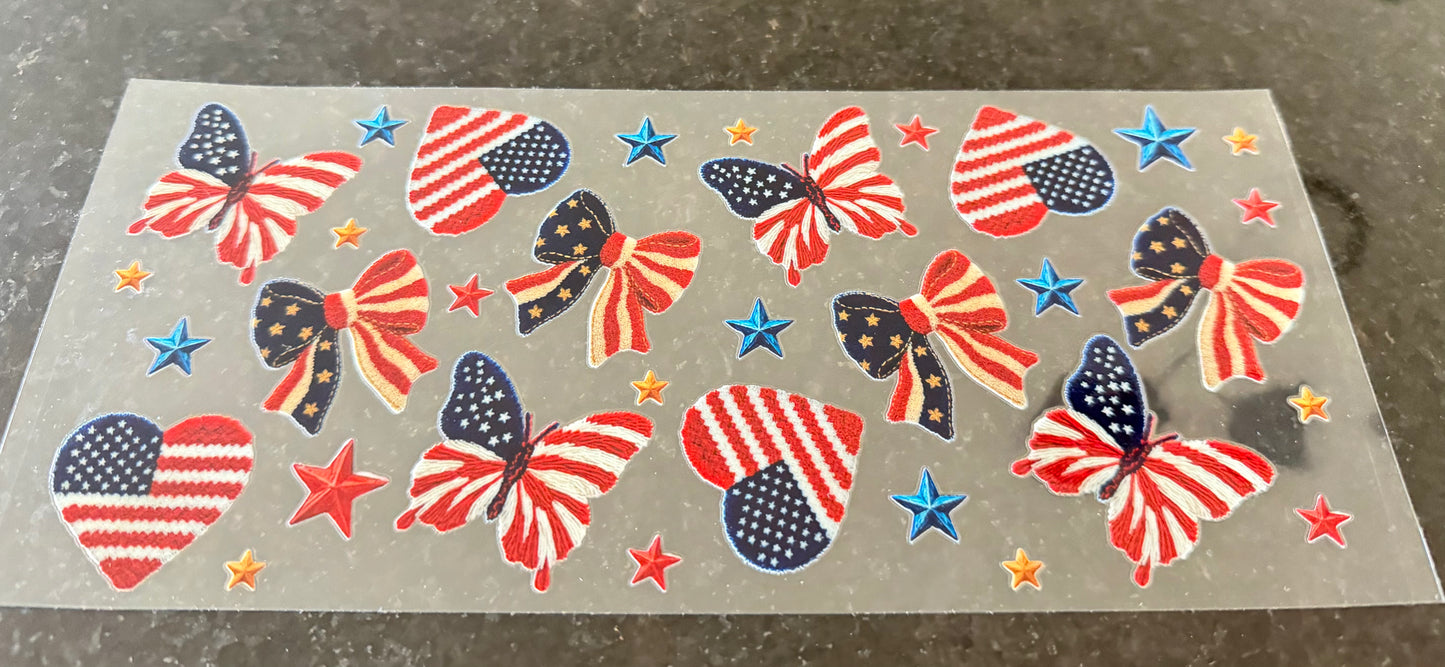 American flag Bows, hearts, and butterflies 