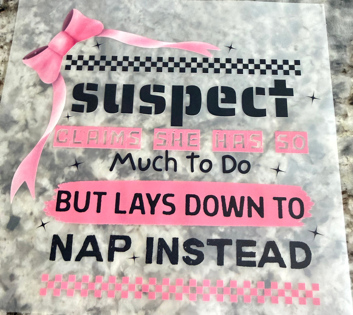 Suspect claims she has so much to do but lays down to nap instead 