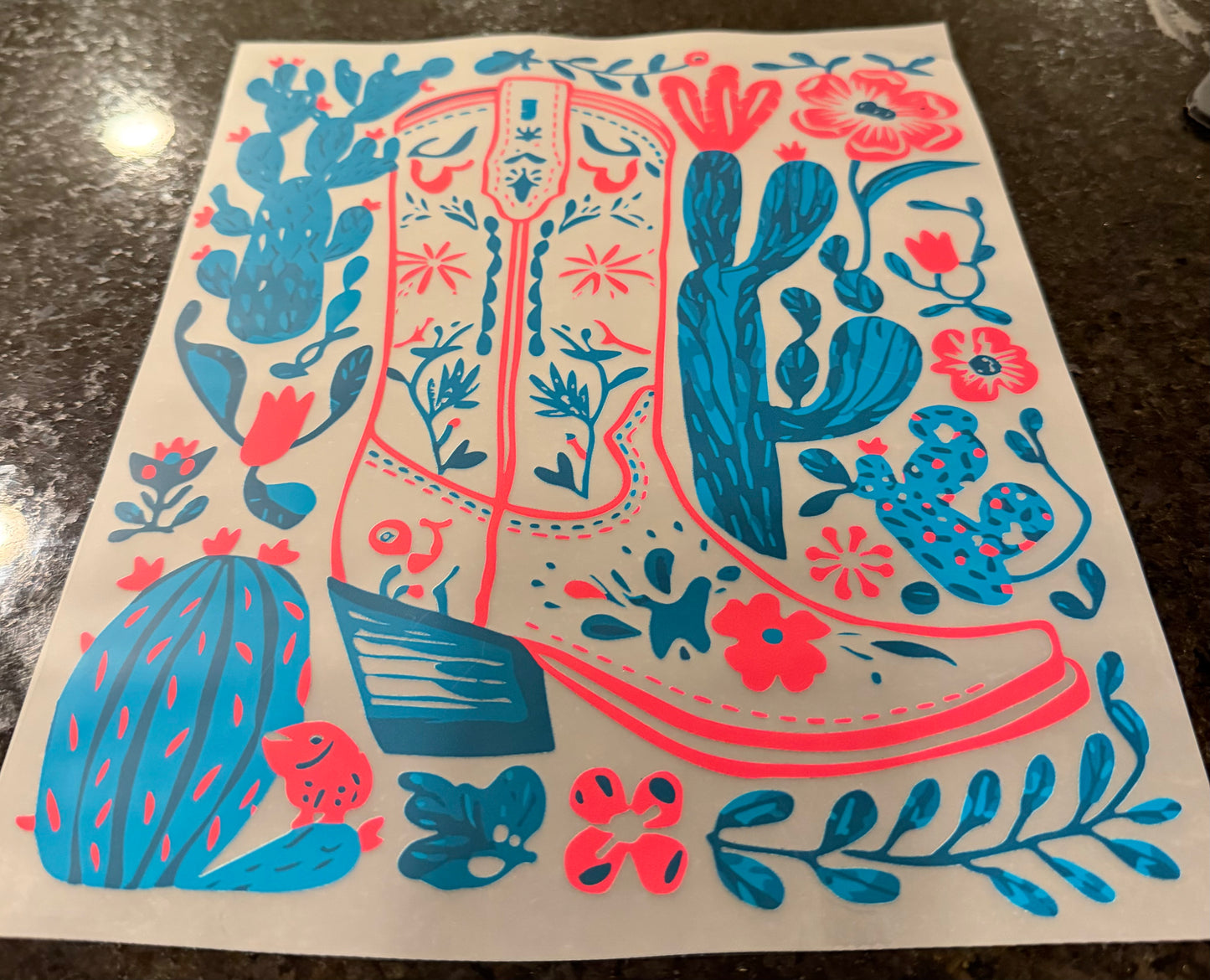 Teal & pink cowgirl boot