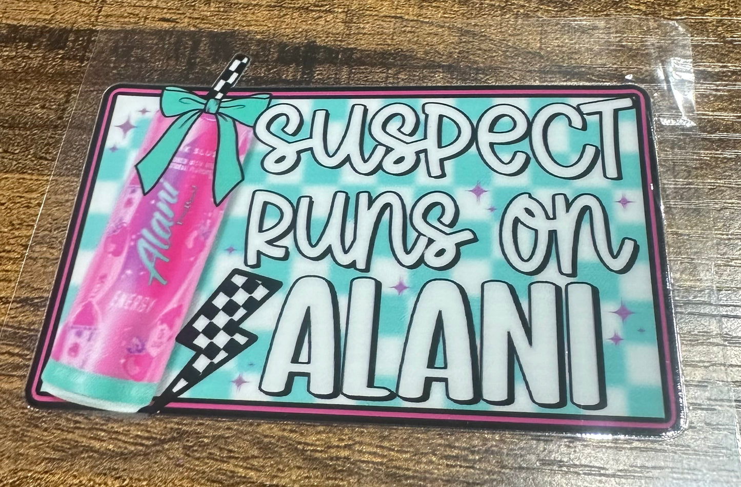 Suspect runs on alani decal