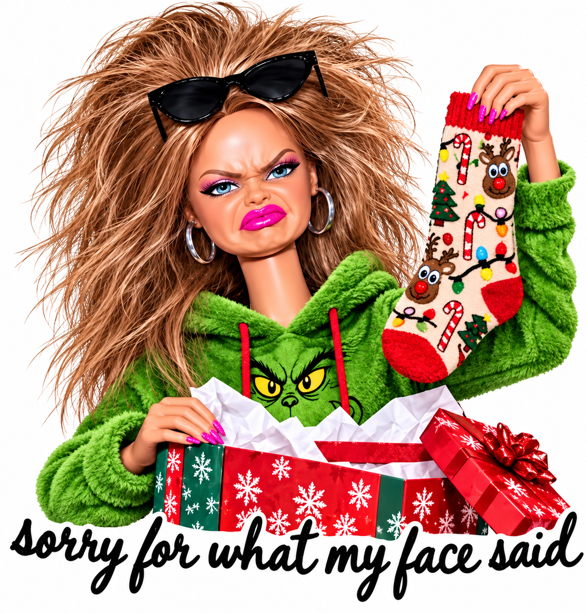 Sorry for what my face said grinch Barbie