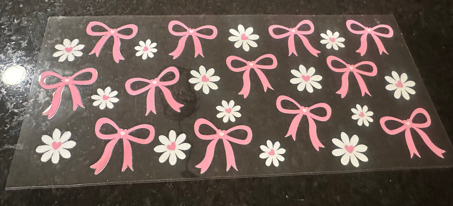 Pink bows white flowers
