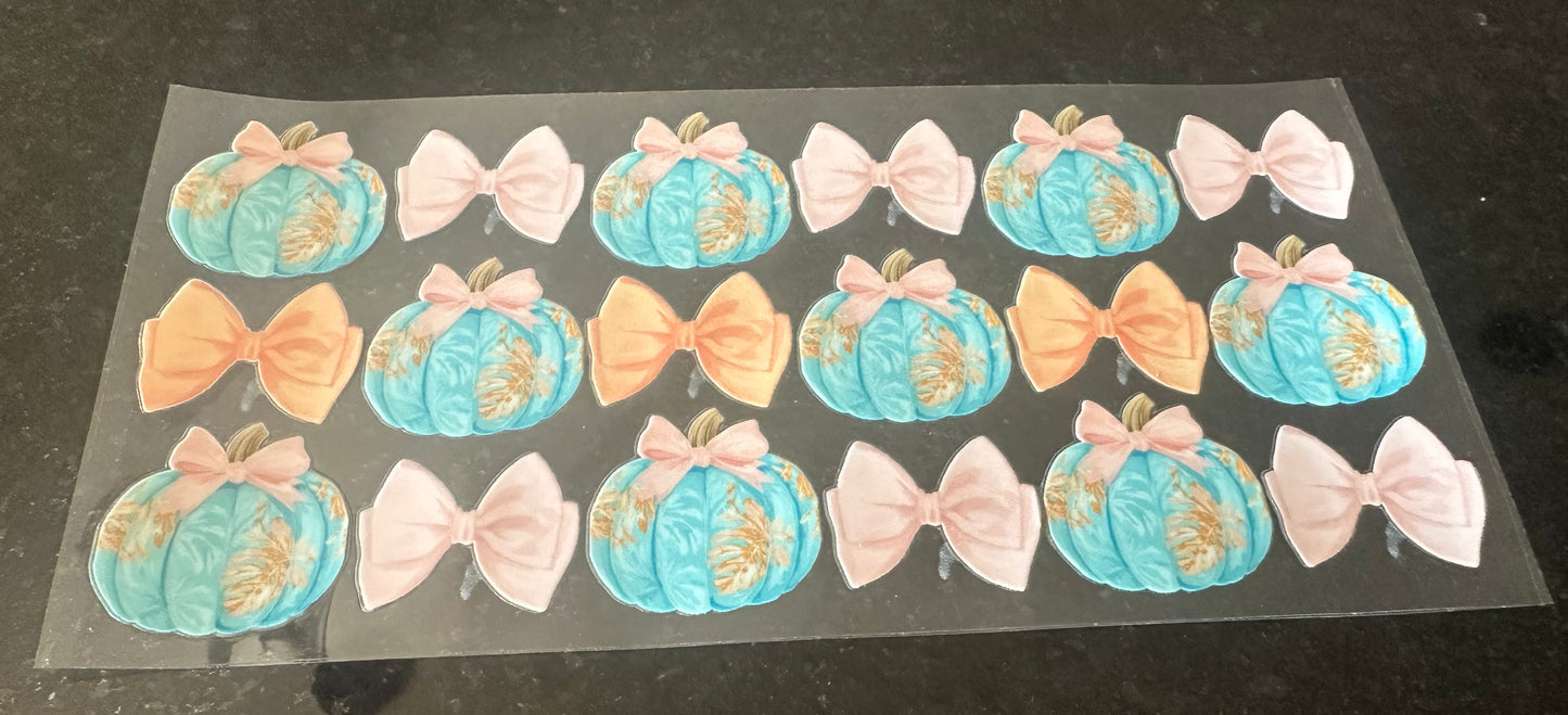 Teal pumpkins and pink bows wrap ￼