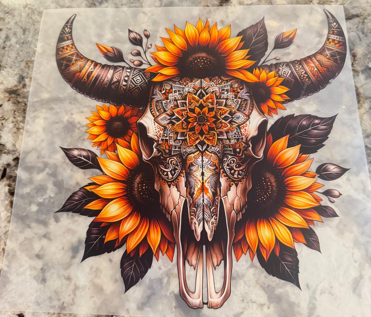 Skull and sunflowers
