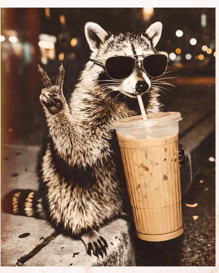 Peace coffee raccoon