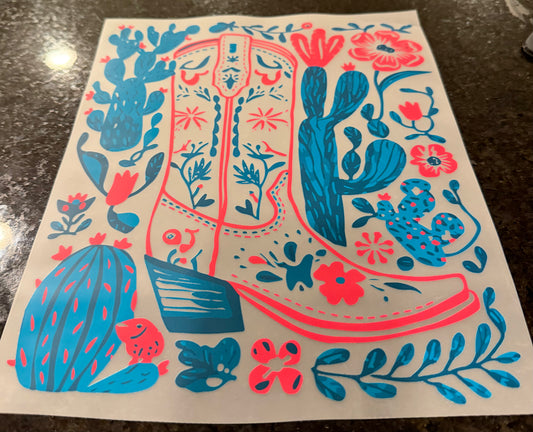 Teal & pink cowgirl boot