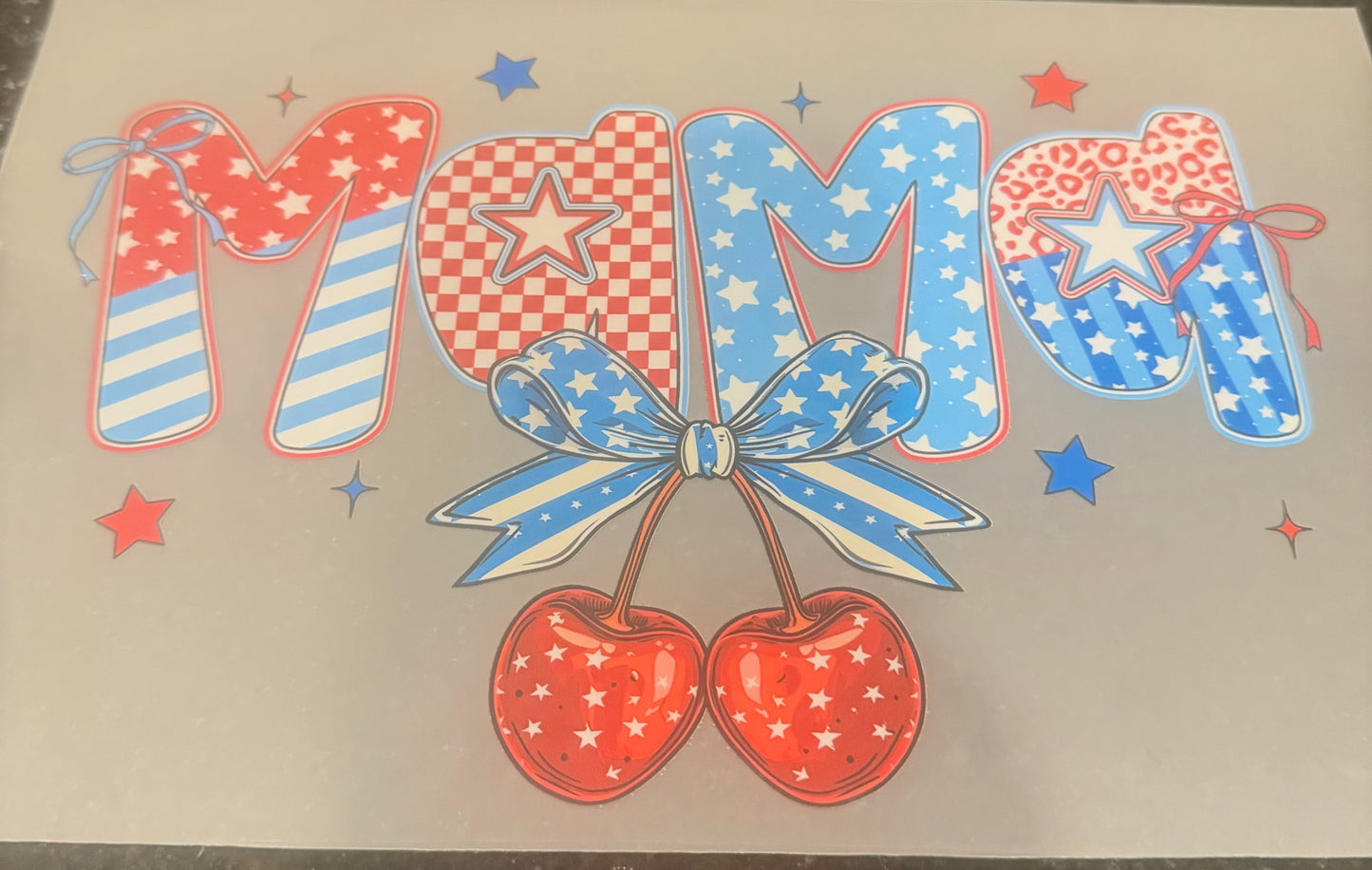 Mama, cherries, red, white, and blue