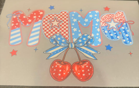 Mama, cherries, red, white, and blue