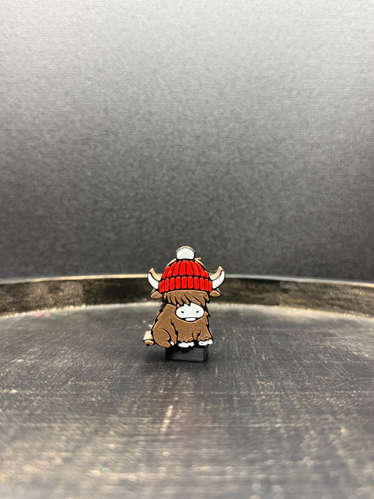 Highland Cow with Red Beanie Topper